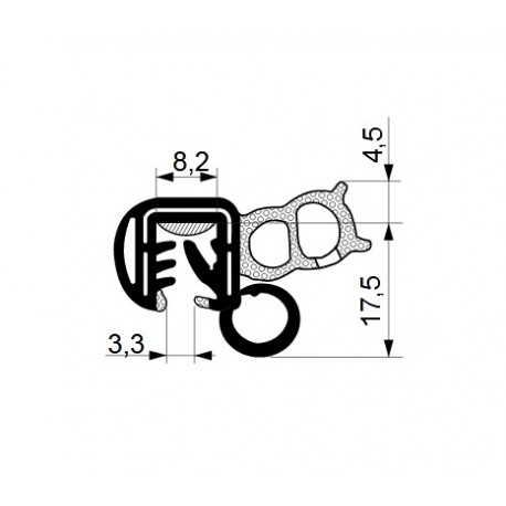 Tractor cab seal with sealing profile 18,4 mm and clamp profile 17,5 mm.